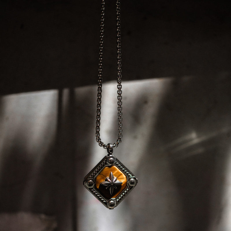 Natural Tiger Eye Stone Necklace — Men's Light Luxury Minimalist Long Style