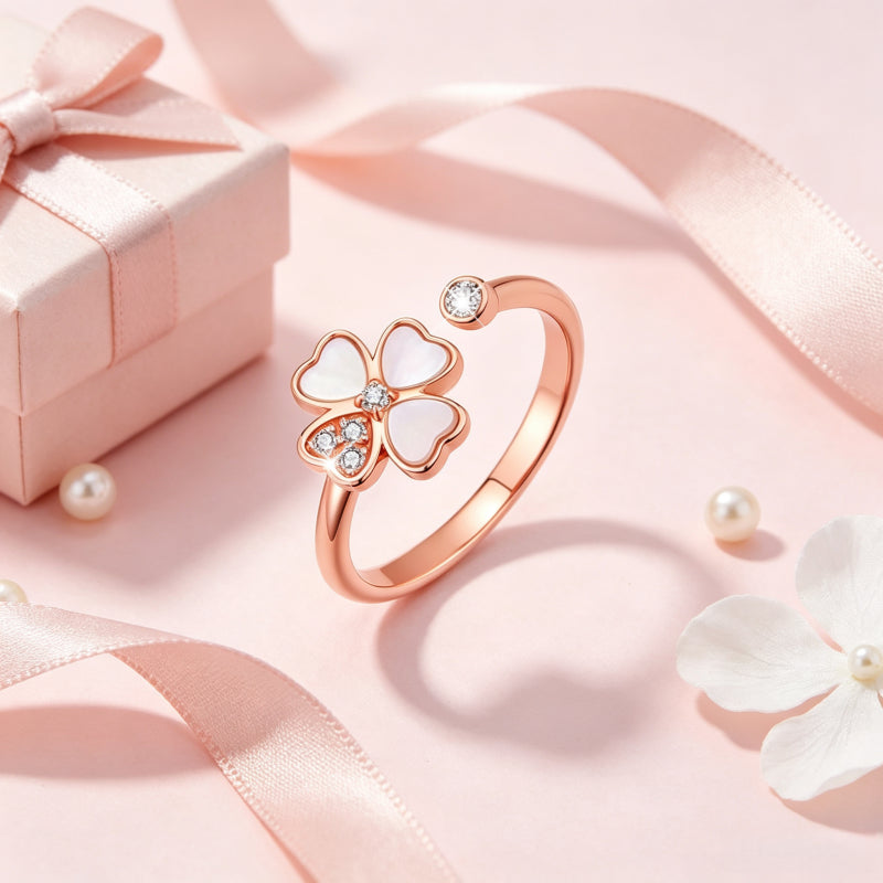 Bague Cœur Trèfle à quatre feuilles en Or Rose — Chanceux de t'avoir rencontrée, mon Seul et Unique Amour