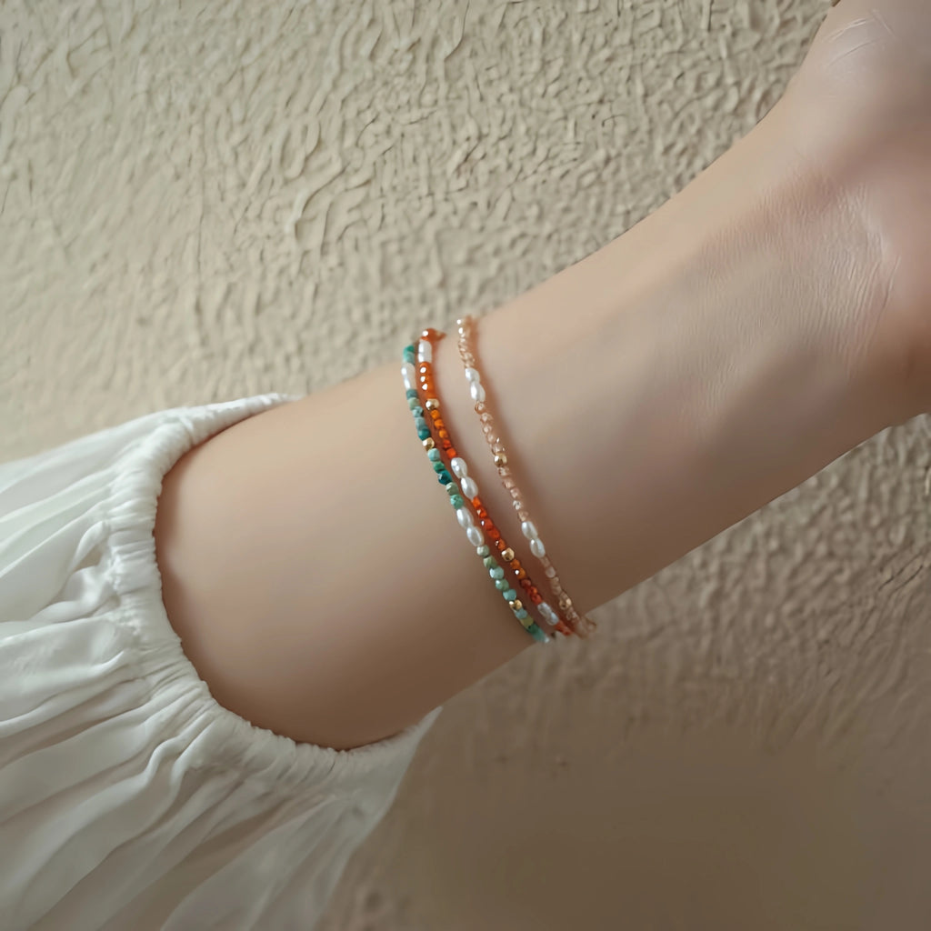 Natural Gemstone Stackable Bracelet - Keep Natural Texture & Absorb Earth Energy