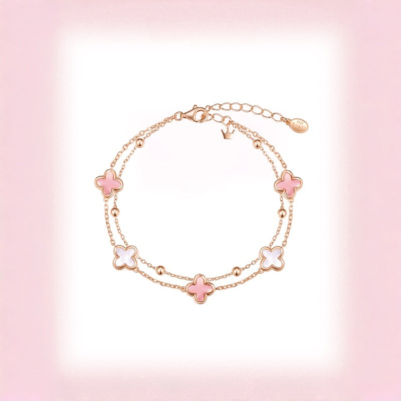 Bracelet Double Couche Trèfle à Quatre Feuilles — Cadeau Luxe & Délicat pour Meilleure Amie – Anniversaire & Remise de Diplôme