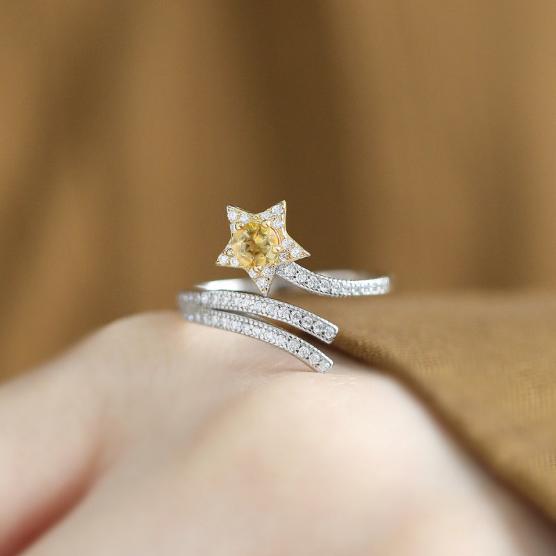 Sun Star Natural Citrine Wrap Ring - Attracts Abundant Wealth