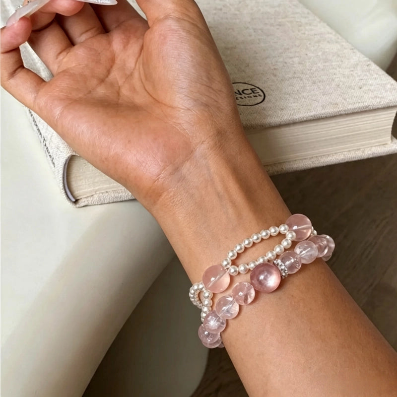 Natural Pink Crystal Pearl Beads Bracelet – Attract Good Relationships, Romance & Gentle Aura