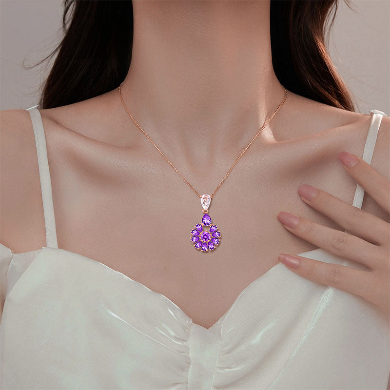 Royal Purple Bloom Natural Amethyst Necklace - Calm & Clarity