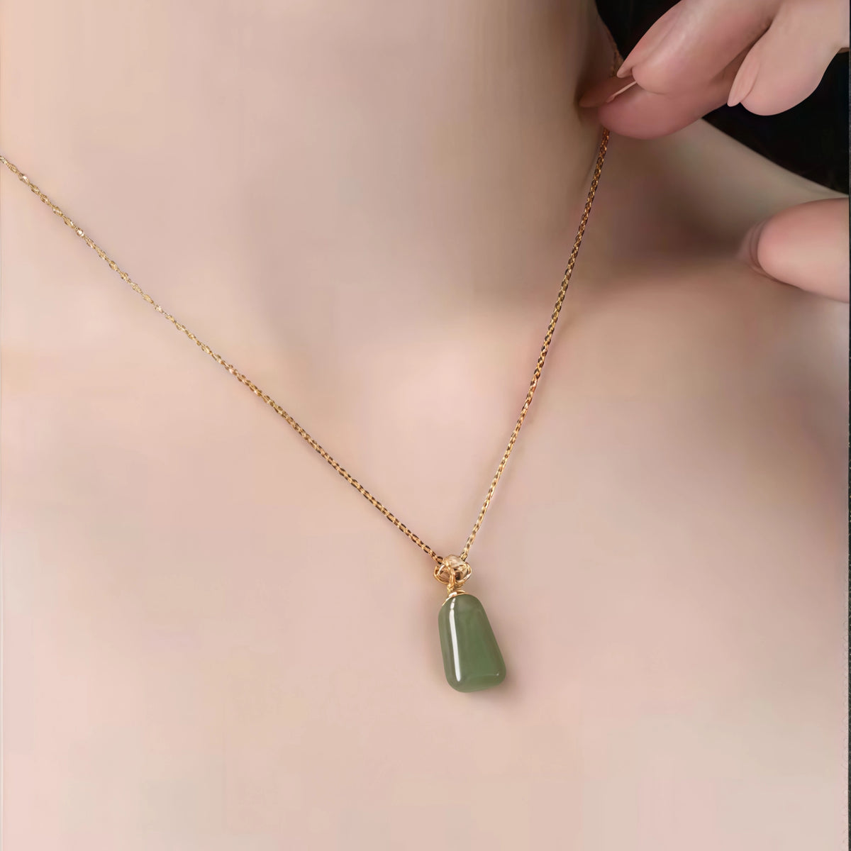 Natural Trapezoid Hetian Jade Wu Shi Pai Necklace - Peace & Purity