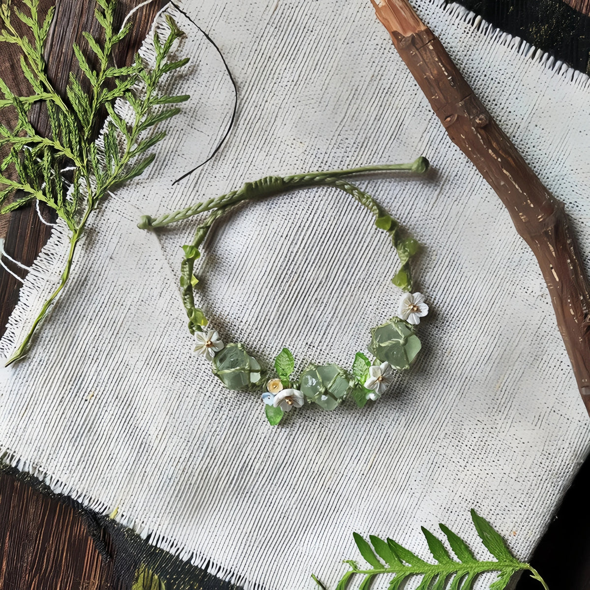 Natural Green Fluorite Braided Bracelet - For Positive Vibes