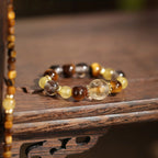 Natural Tiger Eye Stone Ring for Wealth Transfer and Crystal Bead Ring