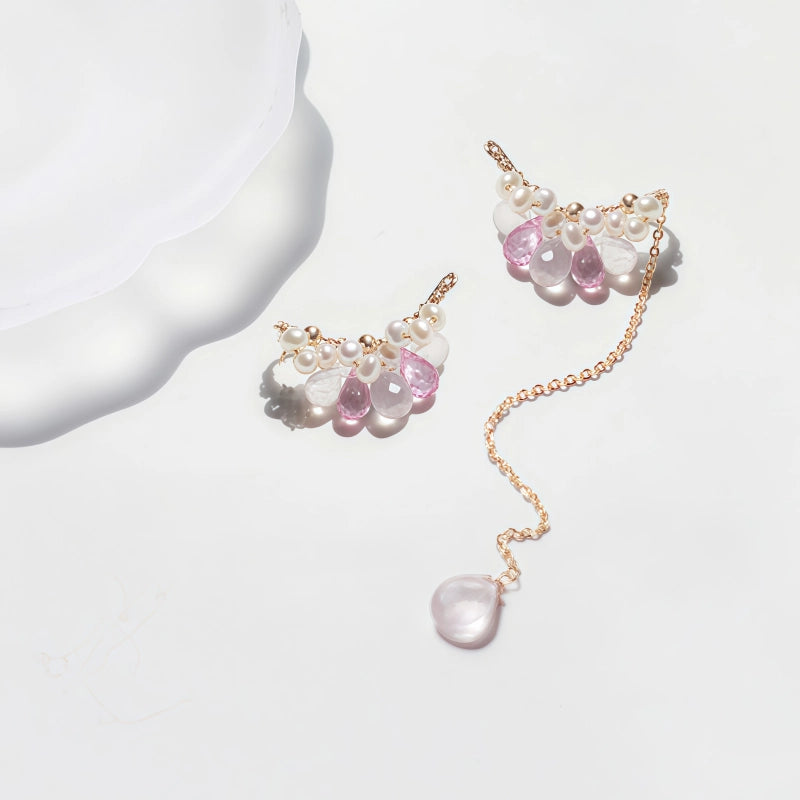 Rose Quartz Fairy-Tale Princess Asymmetrical Earrings – Romance & Confidence