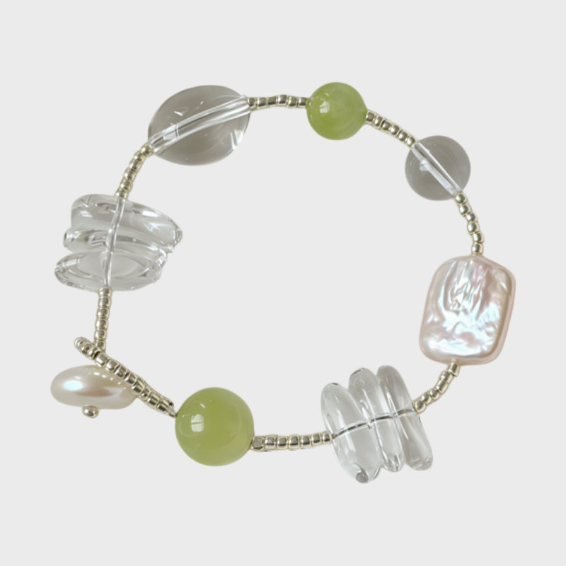 Clear Quartz & Freshwater Pearl Bracelet – Purify Aura, Balance Emotions