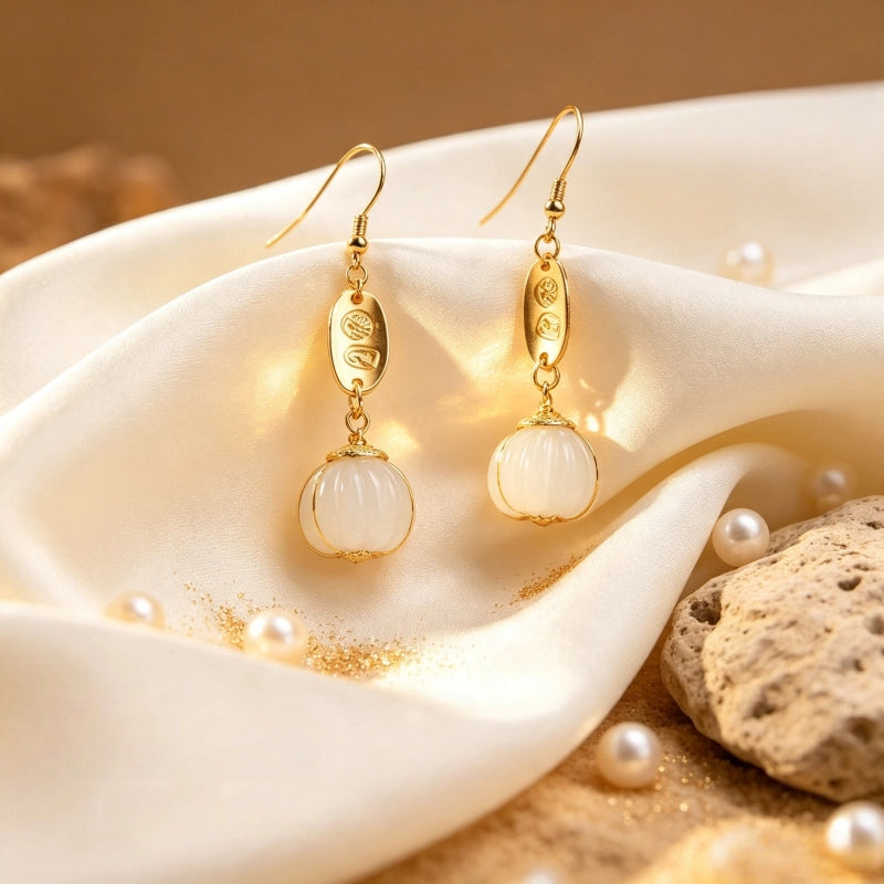 Boucles d'oreilles Lotus Éveil en Jade Hetian Naturel