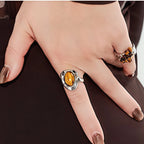 Natural Tiger Eye Stone Ring With Ribbed Star Core Light Luxury Women's Ring