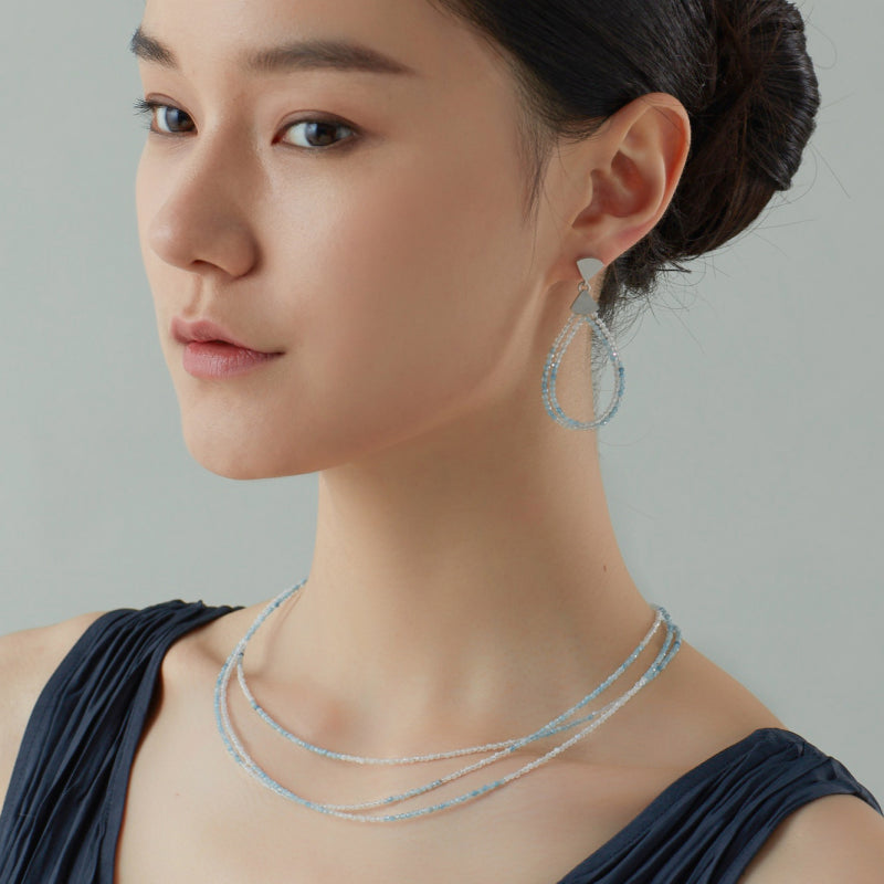 Natural Aquamarine & Moonstone Necklace Earrings Jewelry Set - Pursuit of freedom