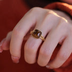 Bague en pierre naturelle Œil de Tigre, bague exquise pour l'index - La pierre du courage pour la réussite professionnelle