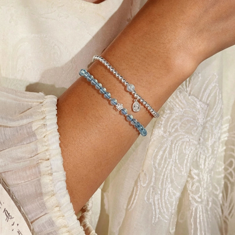 Bracelet en Argent Sterling Aigue-Marine – Active le Chakra de la Gorge, Clarté d'Expression, Attire les Bienfaiteurs