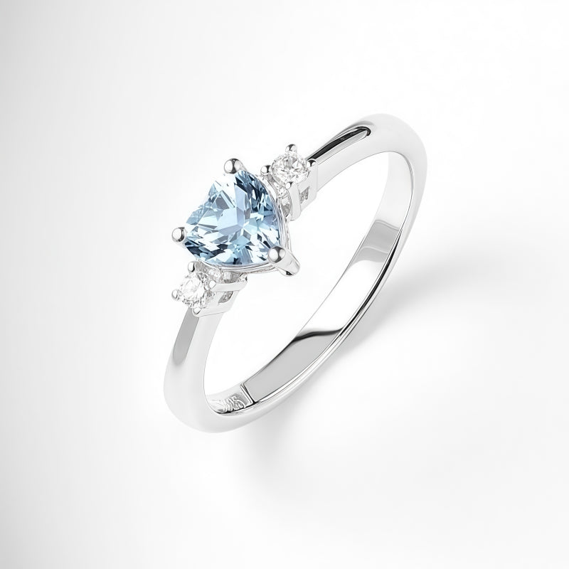 Bague Cœur Aigue-marine Naturelle - Attire la Richesse & Porte-bonheur du Gentilhomme