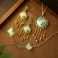 Natural Hetian Jade Necklace Bracelet Earrings Ring Set - Symbolizes Peace