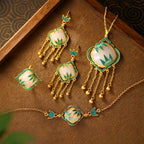 Natural Hetian Jade Necklace Bracelet Earrings Ring Set - Symbolizes Peace
