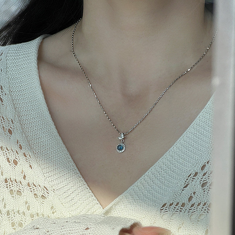 Natural Aquamarine Butterfly Necklace - Gentle as Water, Free as a Butterfly