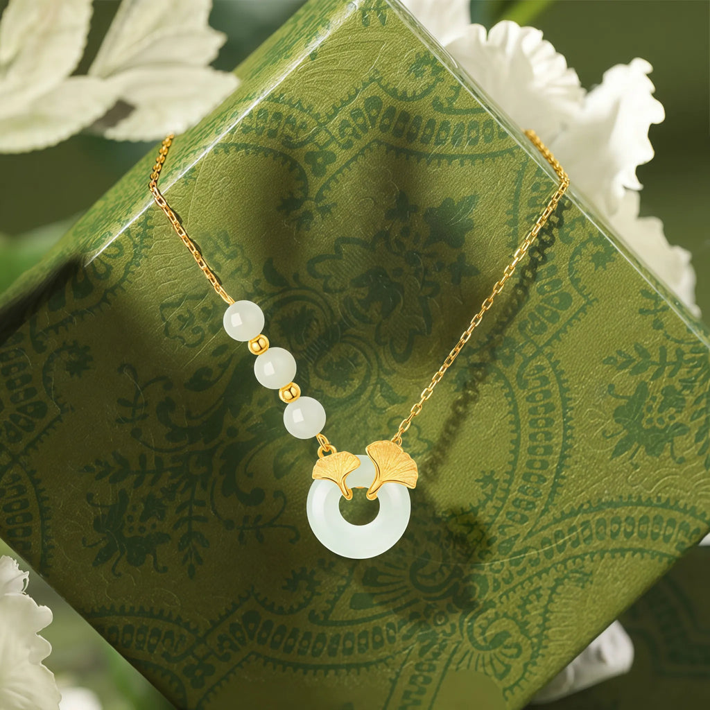 Romantic Ginkgo Leaf Ping An Kou Necklace - Togetherness & Eternity