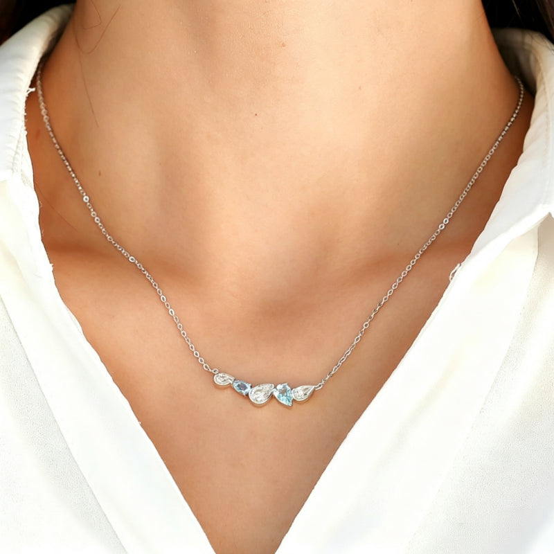 Natural Aquamarine Smile Necklace - Gentle Luck and Clarity