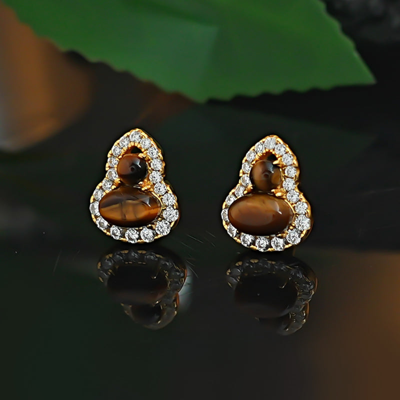 Maillard Golden Tiger Eye Gourd Silver Studs — Fortune Crystal Earrings & Ring Set