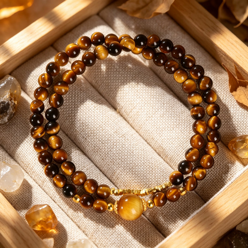 Natural Tiger Eye Stone Bracelet — Fortune-Attracting & Luck-Boosting Double Layer Stacked