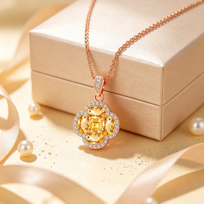 Collier en cristal naturel trèfle de la réussite — Cadeau pour elle • Cadeau de fêtes