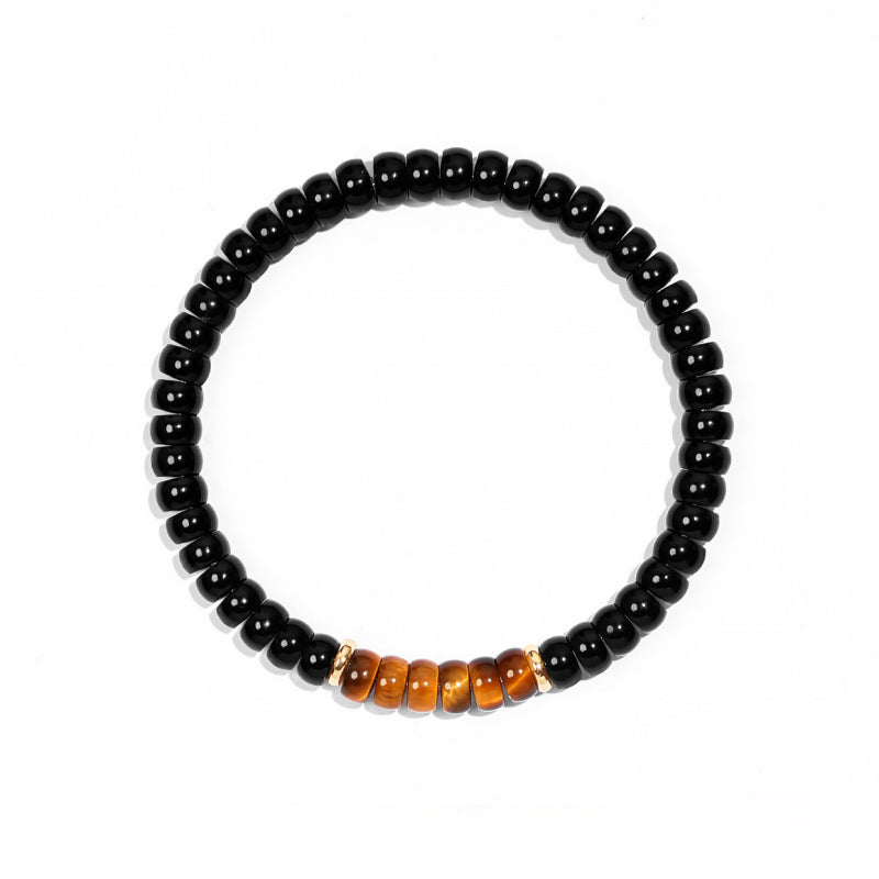 Natural Flat Disc Black Onyx & Tiger Eye Bracelet for Men - Attract Wealth & Stabilize Career, Valentine Gift for Boyfriend