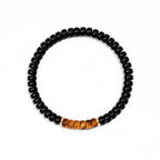 Natural Flat Disc Black Onyx & Tiger Eye Bracelet for Men - Attract Wealth & Stabilize Career, Valentine Gift for Boyfriend