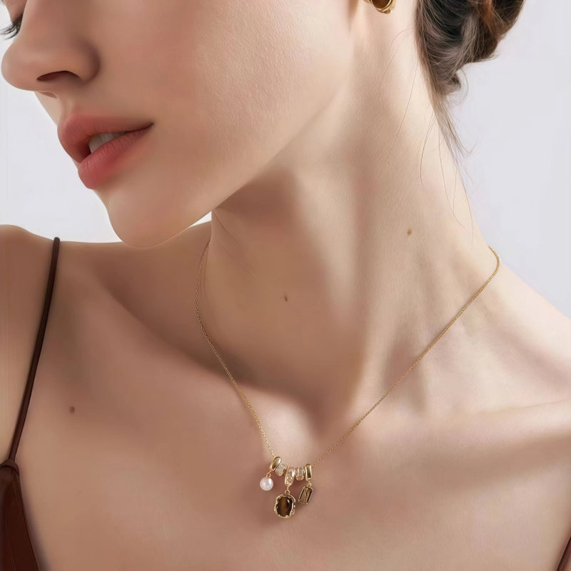 Natural Tiger Eye Stone Necklace Fashion Envelope Pearl Women's Necklace