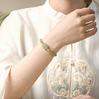 Natural Hetian Jade Square Fortune Plaque Bracelet, Ideal Blessings and Peace Gift