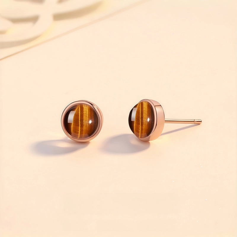 Boucles d'oreilles en pierre Œil de tigre naturelle S925, rondes, simples et haut de gamme