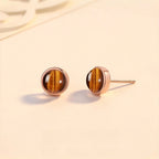 Boucles d'oreilles en pierre Œil de tigre naturelle S925, rondes, simples et haut de gamme