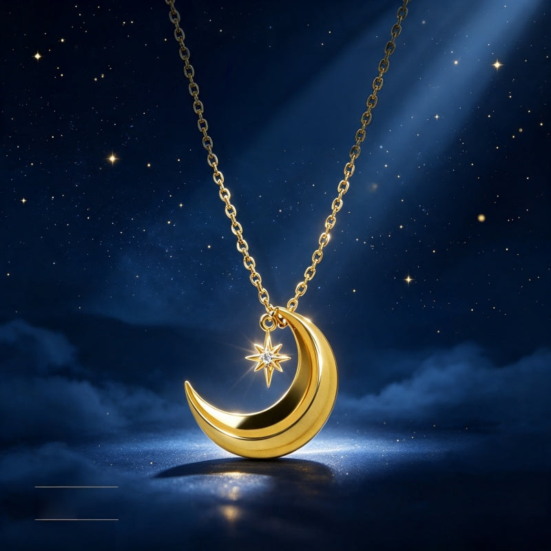 Moon & Star Gold Necklace - Boost Your Personal Vibe