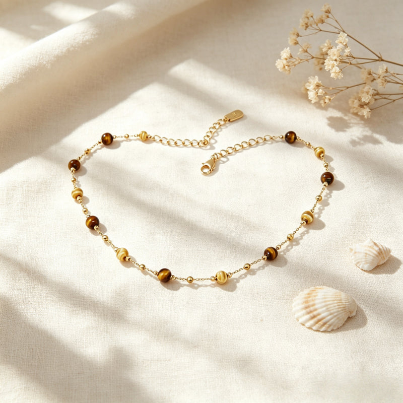 Natural Tiger Eye Stone Necklace, Maillard Starry Sky Choker Necklace