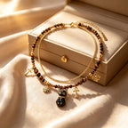 Collier en pierre œil de tigre naturelle — Protection déesse chat Bastet égyptienne antique à double couche