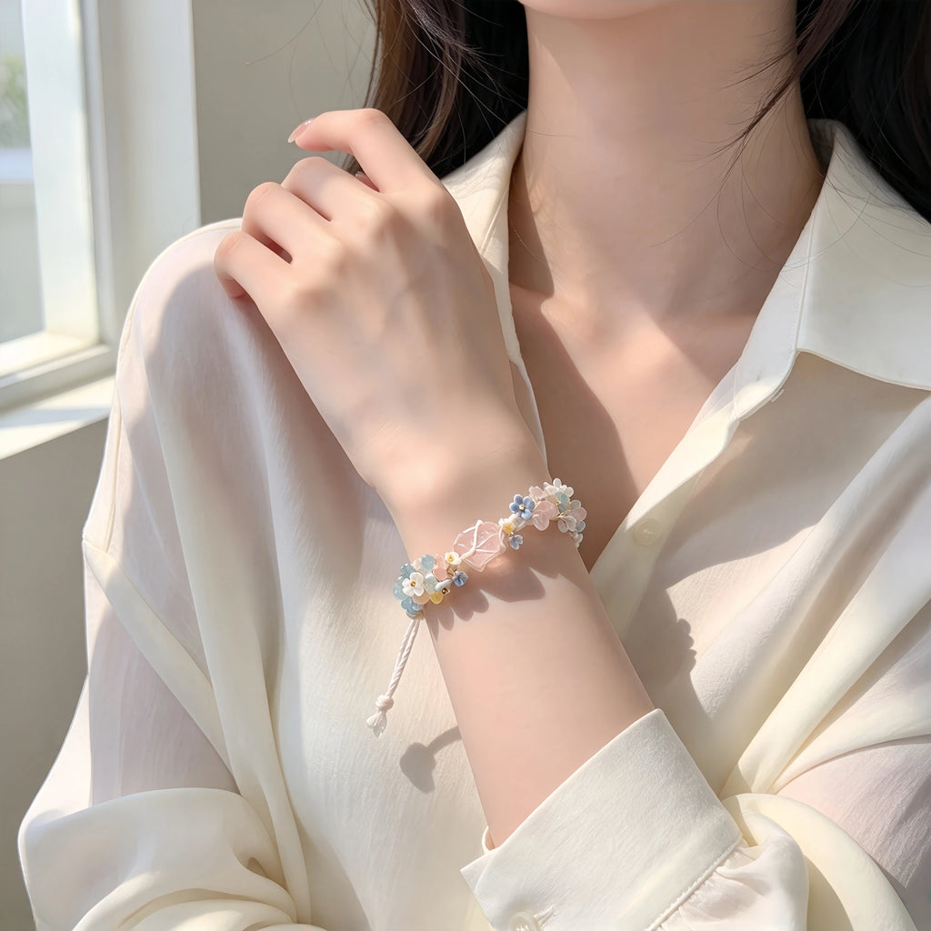 Bracelet tressé floral fait main