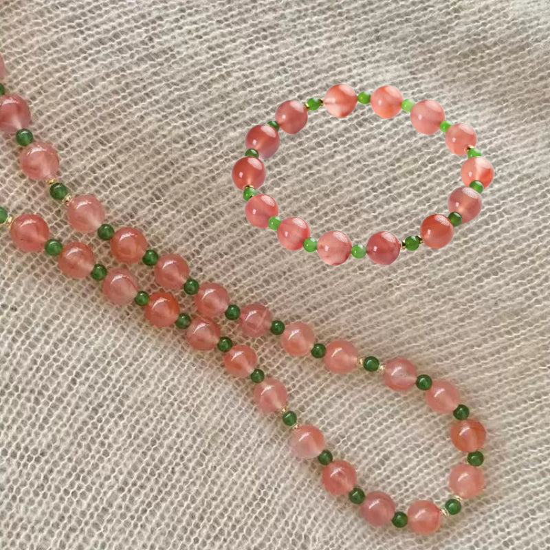 Southern Red Jasper & Hetian Jade Bracelet Necklace Set - Calm Energy for Busy Days