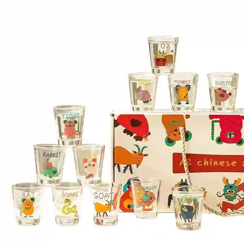 12pcs Animals Mini Glass Cup