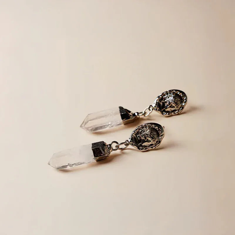 Natural Clear Quartz Point Drop Earrings