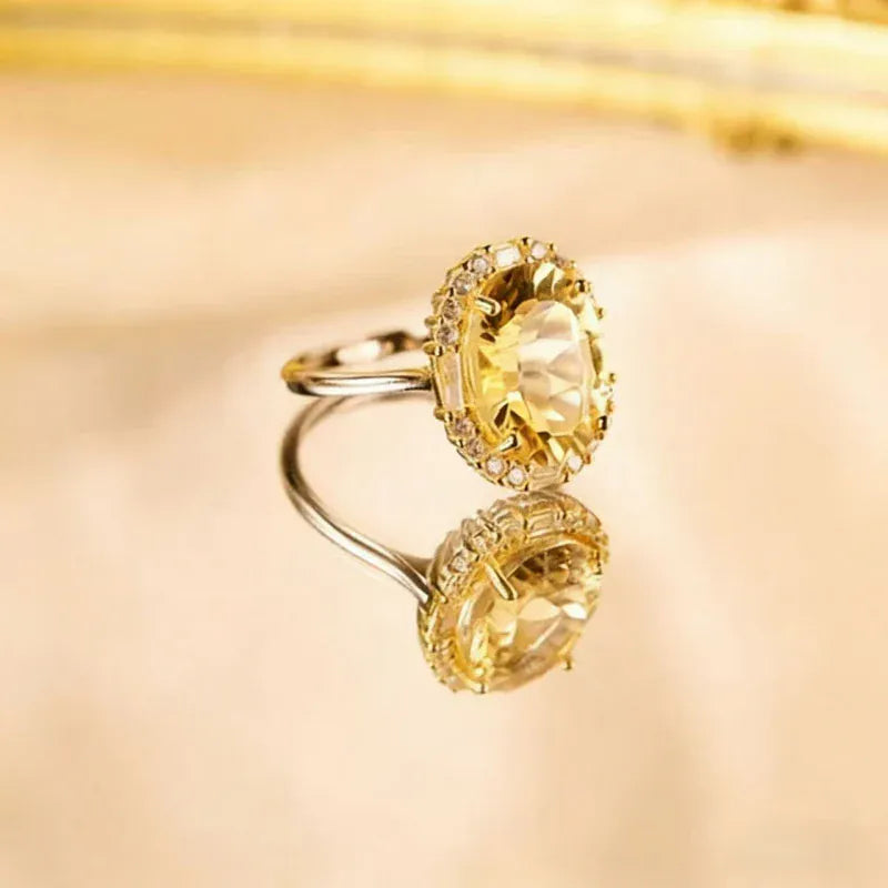 Big Natural Crystal Attract Wealth Citrine Ring