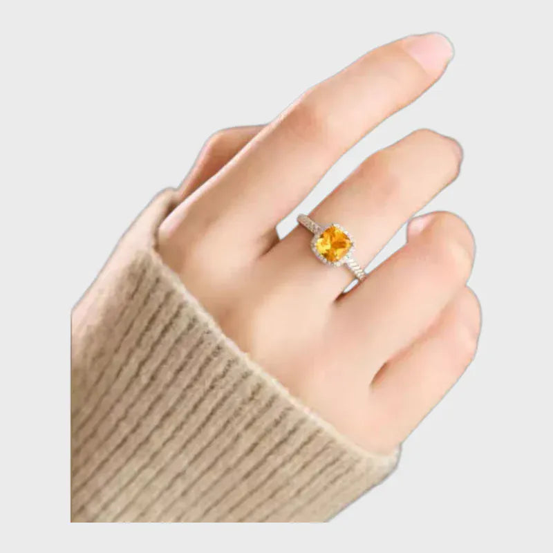 Lucky Citrine Halo Ring