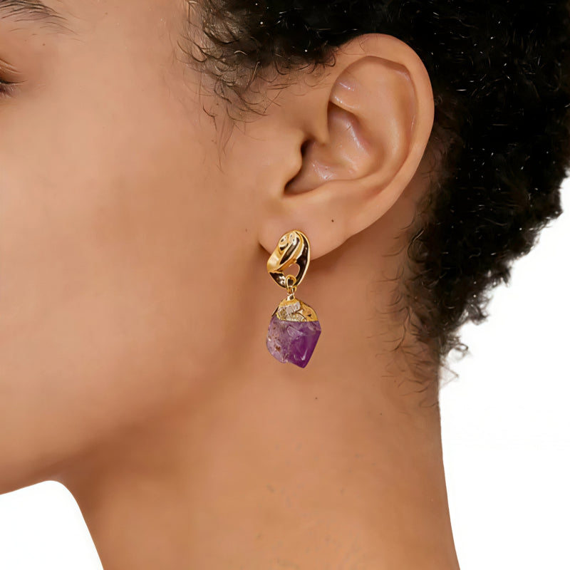 Natural Amethyst Drop Earrings - Bring Peace, Calm Mind