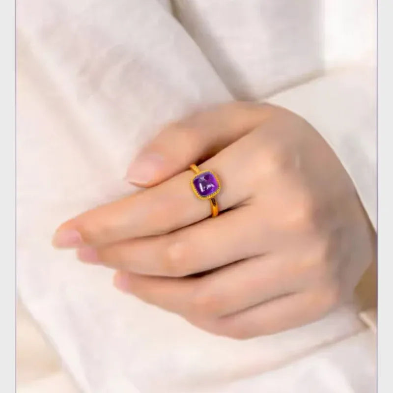 Adjustable Nature Amethyst Luck Ring