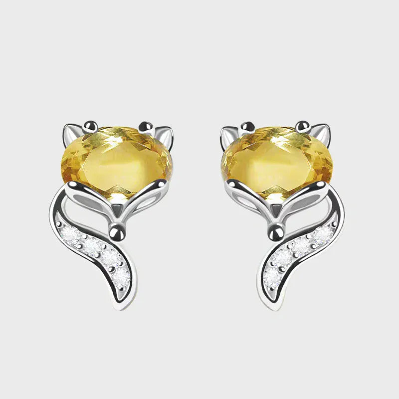 Natural Citrine Fox Stud Earrings