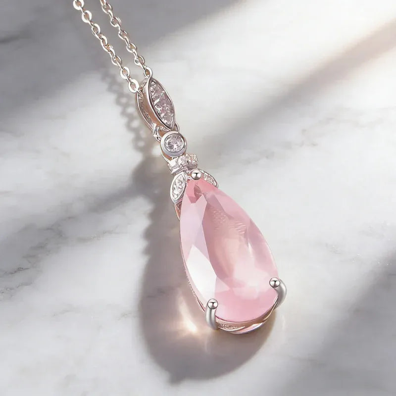 Dewdrop Natural  Rose Quartz Necklace