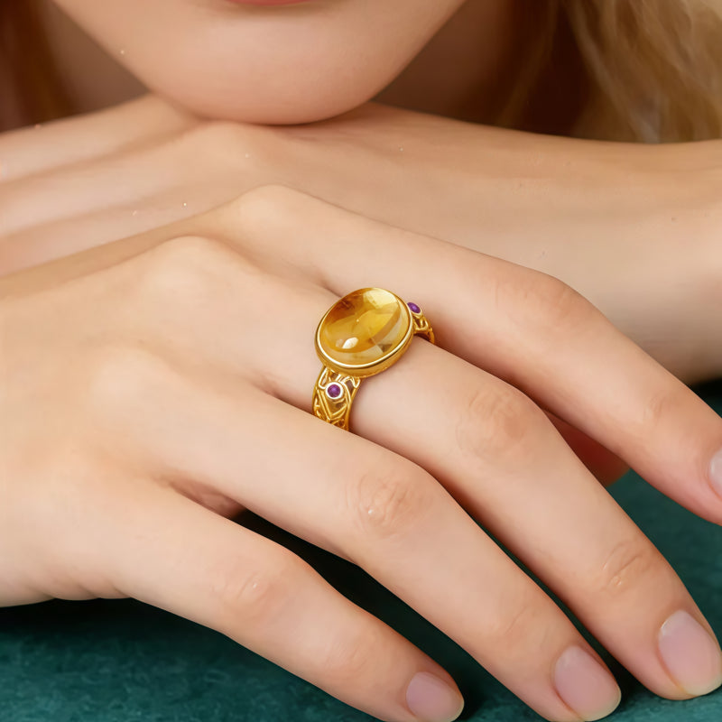 Bague en Citrine Naturelle "Golden Fortune Energy"