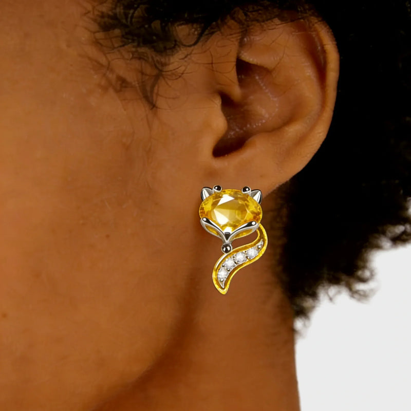 Citrine Fox Stud Earrings