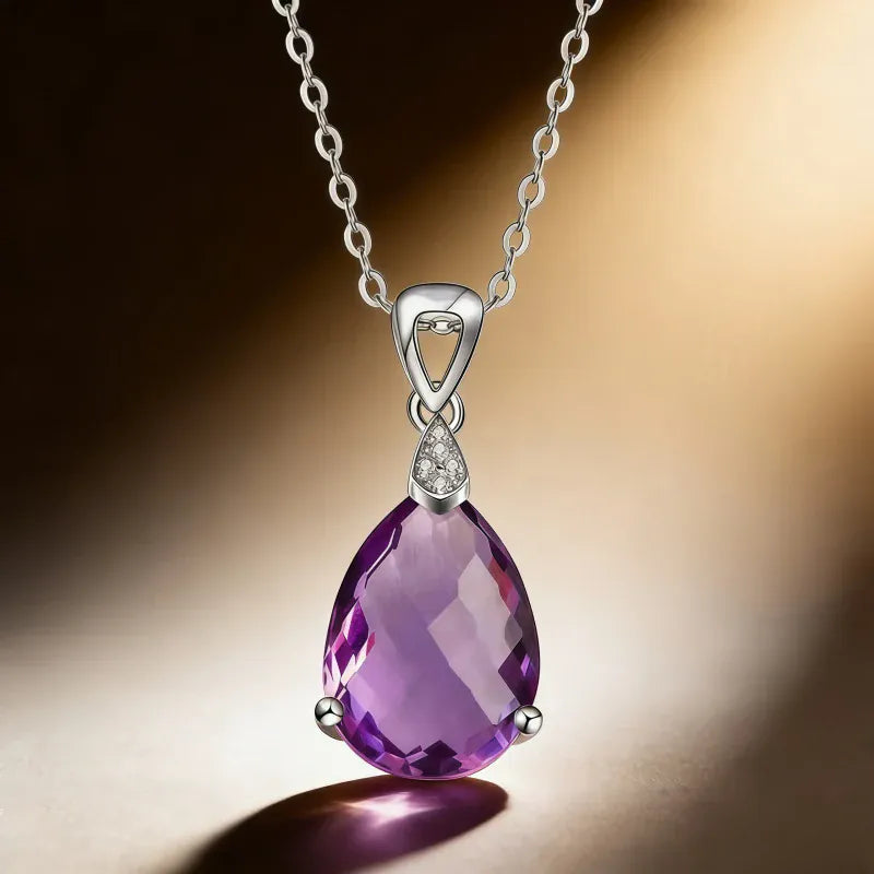 Serene Violet Drop Natural Crystal Necklace