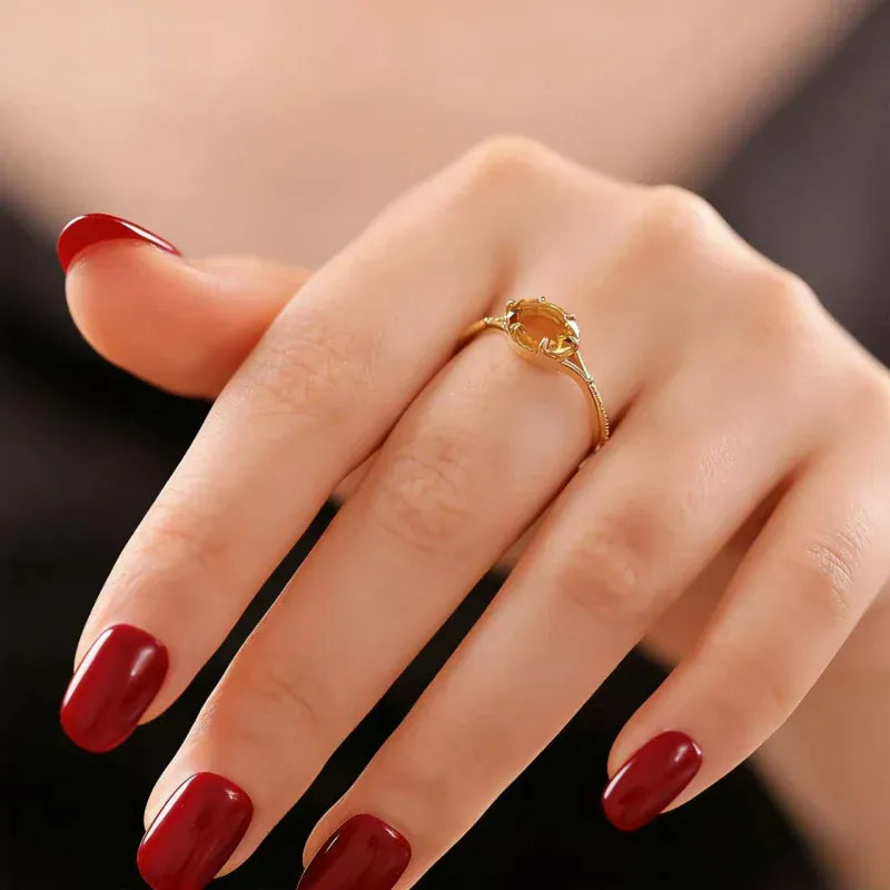 Delicate Natural Citrine Ring 14K Gold Plated