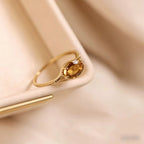 Bague délicate en citrine naturelle plaqué or 14 carats